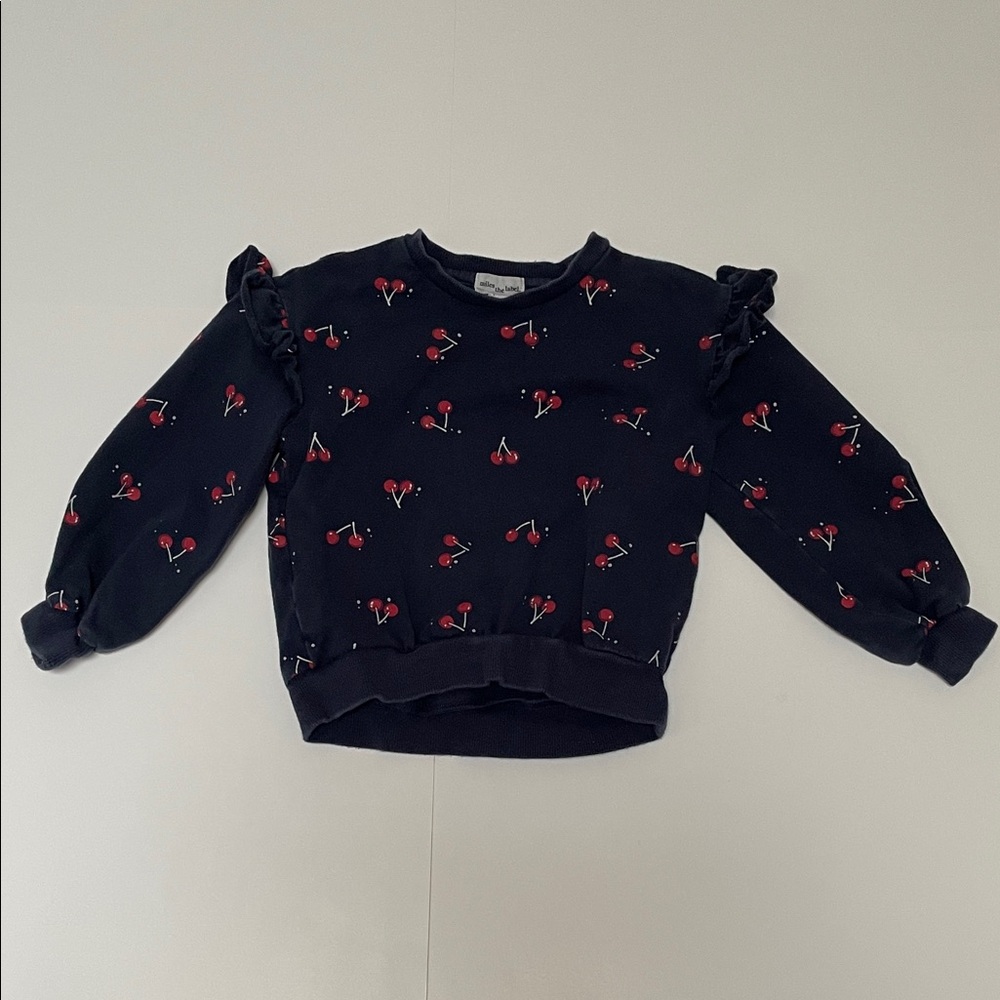 Navy Blue Cherry Print Kids Sweater